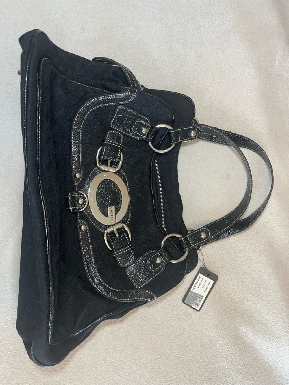 NWT Guess Black Shoulder Bag with Silver Hardware and Logo Accent